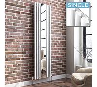 iBathUK Strata Wall-Mounted Vertical Single Oval Panel Mirrored Radiator, Steel High Thermal Output Hydronic Central Heating, Mirror Centred Column Designer Radiator in Matt White, 1800 × 508mm
