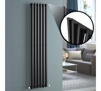 iBathUK Strata Wall-Mounted Vertical Single Oval Panel Radiator, 6 Column Steel High Thermal Output Hydronic Central Heating, Designer Modern Radiator in Gloss Black, 1600 × 354mm