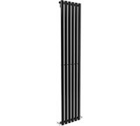 iBathUK Strata Wall-Mounted Vertical Single Oval Panel Radiator, 6 Column Steel High Thermal Output Hydronic Central Heating, Designer Modern Radiator in Gloss Black, 1800 × 354mm