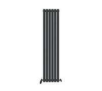 iBathUK Strata Wall Mounted Vertical Single Oval Panel Radiator, 6-Column Steel, Hydronic Central Heating, High Thermal Output, Modern Designer Radiator for Bathroom in Matt Anthracite, 1600 × 354mm