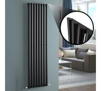 iBathUK Strata Wall-Mounted Vertical Single Oval Panel Radiator, 8 Column Steel High Thermal Output Hydronic Central Heating, Designer Modern Radiator in Gloss Black, 1800 × 472mm