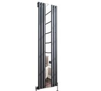 iBathUK Strata Wall-Mounted Vertical Single Panel Mirrored Radiator, Steel High Thermal Output Hydronic Central Heating, Mirror Centred Column Designer Radiator in Matt Anthracite, 1800 × 508mm