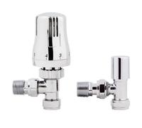 iBathUK | Thermostatic Chrome Angled Towel Radiator Valves TRV 15mm Central Heating Taps RA07A