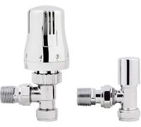iBathUK | Thermostatic Chrome Angled Towel Radiator Valves TRV 15mm Central Heating Taps RA07A