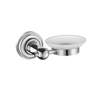 iBathUK Traditional Wall Mounted Round Soap Dish Holder, Anti-Corrosion Zinc and Glass Bathroom Soap Dish, Unique Bathroom Accessory, Durable Chrome Finish with Vintage Design