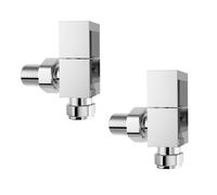 iBathUK Urban Square Radiator Valve Pair Angled, Modern Cube Radiator Valves for Panel, Column, Towel & Designer Radiators, Durable Brass Build Wall/Floor Mounted Radiator Valves in Chrome, 15mm