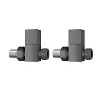 iBathUK Urban Wall/Floor-Mounted Straight Square Radiator Valve Pair, Durable Brass Build Compatible with Panel, Column, Towel & Designer Radiators, Universal Fit Cube Valves in Matt Anthracite, 15mm