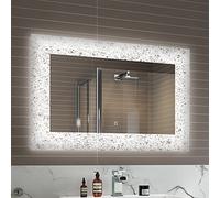iBathUK Vellin Wall Mounted Illuminated LED Bathroom Mirror with Light Sensor & Built-in Demister, Modern Bathroom Mirror in Silver Finish, 900 x 600mm