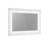 iBathUK Vellin Wall Mounted Rectangular LED Bathroom Mirror, Modern Landscape Touch Sensor Design with Demister, Copper-Free Silver Mirror in White, 900 x 600mm