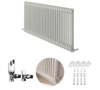 Ibathuk White 600X1415X70 Two Column Radiator + Angled Valve-White