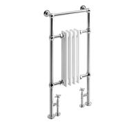 iBathUK Windsor Traditional Heated Towel Rail, 4 Column Triple Panel Vertical Hydronic Radiator, Floor Mounted with Wall Support, Flat Rail Central Heating in Chrome Plated Gloss White, 952 x 479mm