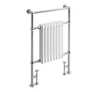 iBathUK Windsor Traditional Heated Towel Rail, 8 Column Triple Panel Vertical Hydronic Radiator, Floor Mounted Style with Wall Support, Flat Central Heating in Chrome Plated Gloss White, 952 x 659mm