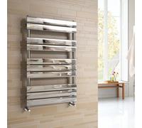 iBathUK Zerith Wall Mounted Flat Panel Heated Towel Rail, 10 Column Slim Flat Steel Hydronic Central Heating Towel Radiator with High Thermal Output, Chrome Designer Bathroom Towel Rail, 1000 × 600mm