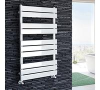 iBathUK Zerith Wall Mounted Flat Panel Heated Towel Rail, 10 Column Slim Flat Steel Hydronic Central Heating High Thermal Output Designer Bathroom Towel Radiator in Matt White, 1000 × 600mm