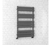 iBathUK Zerith Wall Mounted Flat Panel Heated Towel Rail, 10 Column Slim Flat Steel Hydronic Central Heating High Thermal Output Designer Bathroom Towel Radiator in Matt Anthracite, 1000 × 600mm