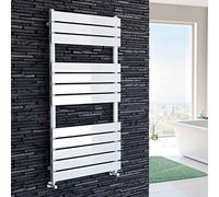 iBathUK Zerith Wall Mounted Flat Panel Heated Towel Rail, 12 Column Slim Flat Steel Hydronic Central Heating High Thermal Output Designer Bathroom Towel Radiator in Matt White, 1200 × 600mm