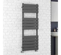 iBathUK Zerith Wall Mounted Flat Panel Heated Towel Rail, 12 Column Slim Flat Steel Hydronic Central Heating High Thermal Output Designer Bathroom Towel Radiator in Matt Anthracite, 1200 × 450mm