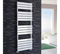 iBathUK Zerith Wall Mounted Flat Panel Heated Towel Rail, 16 Column Slim Flat Steel Hydronic Central Heating High Thermal Output Designer Bathroom Towel Radiator in Matt White, 1600 × 600mm
