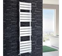iBathUK Zerith Wall Mounted Flat Panel Heated Towel Rail, 16 Column Slim Flat Steel Hydronic Central Heating High Thermal Output Designer Bathroom Towel Radiator in Matt White, 1600 × 450mm