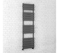 iBathUK Zerith Wall Mounted Flat Panel Heated Towel Rail, 16 Column Slim Flat Steel Hydronic Central Heating High Thermal Output Designer Bathroom Towel Radiator in Matt Anthracite, 1600 × 450mm