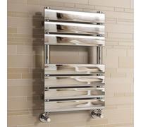 iBathUK Zerith Wall Mounted Flat Panel Heated Towel Rail, 7 Column Slim Flat Steel Hydronic Central Heating Towel Radiator with High Thermal Output, Designer Bathroom Towel Rail in Chrome, 650 × 400mm