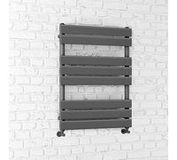 iBathUK Zerith Wall Mounted Flat Panel Heated Towel Rail, 8 Column Slim Flat Steel Hydronic Central Heating High Thermal Output Designer Bathroom Towel Radiator in Matt Anthracite, 800 × 600mm