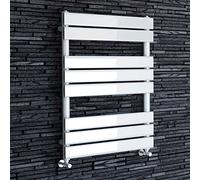 iBathUK Zerith Wall Mounted Flat Panel Heated Towel Rail, 8 Column Slim Flat Steel Hydronic Central Heating High Thermal Output Designer Bathroom Towel Radiator in Matt White, 800 × 600mm