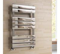 iBathUK Zerith Wall-Mounted Horizontal Single Slim Flat Panel Towel Radiator, 8 Column Steel High Thermal Output Hydronic Central Heating, Designer Heated Towel Rail in Chrome, 800 × 450mm