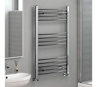 iBathUK Zypher Curved Wall Mounted Heated Towel Rail, 13 Column Steel High Thermal Output Hydronic Central Heating, Round Curved Designer Towel Radiator in Chrome, 1000 × 600mm