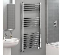 iBathUK Zypher Curved Wall Mounted Heated Towel Rail, 17 Column Steel High Thermal Output Hydronic Central Heating, Round Curved Designer Towel Radiator in Chrome, 1200 × 600mm
