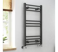 iBathUK Zypher Straight Wall Mounted Heated Towel Rail, 10 Column Steel High Thermal Output Hydronic Central Heating, Round Designer Towel Rail in Matt Anthracite, 800 × 450mm