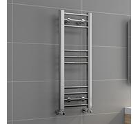 iBathUK Zypher Straight Wall Mounted Heated Towel Rail, 10 Column Steel High Thermal Output Hydronic Central Heating, Round Designer Towel Radiator in Chrome, 800 × 300mm