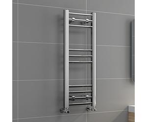 iBathUK Zypher Straight Wall Mounted Heated Towel Rail, 10 Column Steel High Thermal Output Hydronic Central Heating, Round Designer Towel Radiator in Chrome, 800 × 300mm