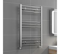 iBathUK Zypher Straight Wall Mounted Heated Towel Rail, 10 Column Steel Hydronic Central Heating High Thermal Output Designer Towel Radiator in Chrome, 800 × 500mm
