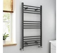 iBathUK Zypher Straight Wall Mounted Heated Towel Rail, 13 Column Steel High Thermal Output Hydronic Central Heating, Round Designer Towel Rail in Matt Anthracite, 1000 × 600mm