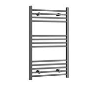 iBathUK Zypher Straight Wall Mounted Heated Towel Rail, 13 Column Steel High Thermal Output Hydronic Central Heating, Round Designer Towel Rail in Matt Anthracite, 1000 × 600mm
