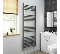 iBathUK Zypher Straight Wall Mounted Heated Towel Rail, 22 Column Steel High Thermal Output Hydronic Central Heating, Round Designer Towel Rail in Matt Anthracite, 1600 × 600mm