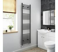 iBathUK Zypher Straight Wall Mounted Heated Towel Rail, 22 Column Steel High Thermal Output Hydronic Central Heating, Round Designer Towel Rail in Matt Anthracite, 1600×450mm