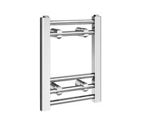 iBathUK Zypher Straight Wall Mounted Heated Towel Rail, 5 Column Steel High Thermal Output Hydronic Central Heating, Round Designer Towel Radiator in Chrome, 400 × 300mm