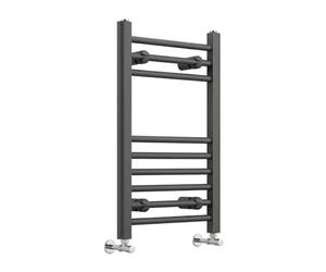 iBathUK Zypher Straight Wall Mounted Heated Towel Rail, 9 Column Steel High Thermal Output Hydronic Central Heating, Round Designer Towel Rail in Matt Anthracite, 650 × 400mm