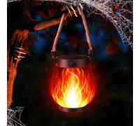 iBaycon 1 Pack Solar Lanterns Lights, Halloween Flickering Flame Garden Lights with 2 Modes Dual Charging USB & Solar, Outdoor Waterproof Hanging Lantern for Party Holiday Halloween Decor (Red)