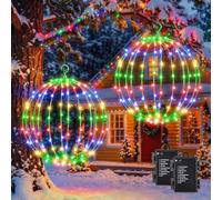 iBaycon 2 Pack Christmas Sphere Lights 11.8 in Battery Operated, Multicolor | Foldable Ball Lights Outdoor Waterproof 8 Lighting Modes with Timer, Hanging Tree Globe Light for Home Christmas Decorations