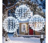 iBaycon Outdoor Christmas Ball Lights 1-to-3 Mains Powered Cold White | Sphere Lights 8 Modes,30cm 120 LED Foldable Hanging Ball Timer Waterproof Christmas Outdoor Decorations,Garden Party House