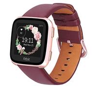 iBazal Bands Compatible with Fitbit Versa/Versa 2 / Versa Lite Band, Leather Bands Replacement Strap Compatible for Fitbit Blaze (Exclude Frame) Smart Watch Men Women - Red Wine+Rose Gold Buckle
