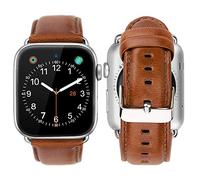 iBazal Compatible with Apple Watch Band 49mm 45mm 42mm 44mm Leather Strap Replacement for iWatch Ultra Series 8 7 6 SE/2 5 4 3 2 1 Sports Men Women - Brown/Silver 42/44/45/49
