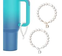ibboke 2 Piece Premium Set Stainless Steel Letter Charm Accessories for Stanley Mug/Simple Modern Mug, Beaded Necklace, Initial Name ID, Personalised Handle, Pendant for