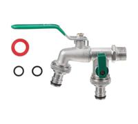 IBC Outlet Tap Dual Faucet Adapter Double Outlet Connector Zinc Alloy Metal | Plastic Nozzle Fittings Included, Designed for Laboratory and Outdoor Spigot Use, Reduces Wear and Cross-contamination
