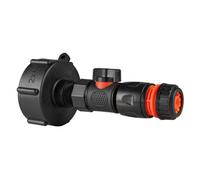 Ibc S60X6 To 3/4" Bsp Tank Adapter Set With Snap-On Valve And 1/2" Hose Connector, Plastic