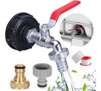 IBC Tank Fittings 1/2 Inch Brass Adapter Valve for S60x6 Water Tank, IBC Tap with Hose Connector, Leakproof IBC Tote Adapter Kit for 1000L Tank, Garden Hose Compatible