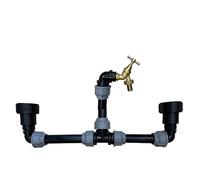 IBC Tank Link Kit S60x6 Connector with Riser Tap - MDPE Pipe 25/32/50mm, Brass Bib Tap, Dual Tank Joining Kit (50mm Pipe)